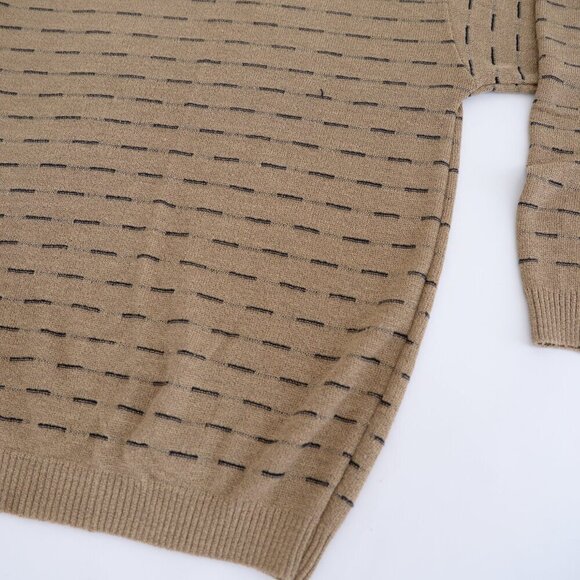 Vintage Pierre Cardin Taupe Tan Fine Knit 3D Eclectic Grandpa Crew Neck Sweater - Picture 5 of 8